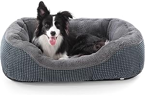 INVENHO Medium Dog Beds for Medium Dogs Washable, Rectangle Dog Bed Medium Size Dog, Orthopedic Dog Bed, Warming Soft Calming Sleeping Puppy Bed Durable Pet Bed with Anti-Slip Bottom M(30"x24"x9")