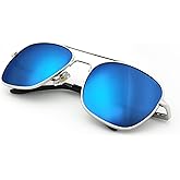 J+S Premium Military Style Classic Square Aviator Sunglasses, Polarized, 100% UV protection for Men Women