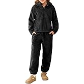 Haloumoning Girls 2 Piece Outfits Kids Fuzzy Bear Ear Hoodies Pullover Sweatshirt and Sweatpants Cute Clothing Sets