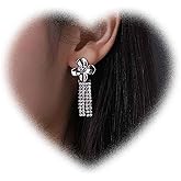 Crymystal Vintage Crystal Earrings Rhinestone Dangle Earrings Long Chain Tassel Crystal Earrings Silver Flower Drop Earrings Jewelry for Women and Teen Gifts