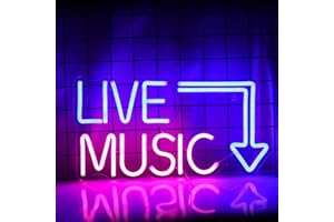 WANXING Live Music Neon Sign LED Neon Sign Large Blue and Pink Words for Music Studio USB Powered Switch for Wall Decor Beer,Bar,Music Studio,Bedroom,Party,Club
