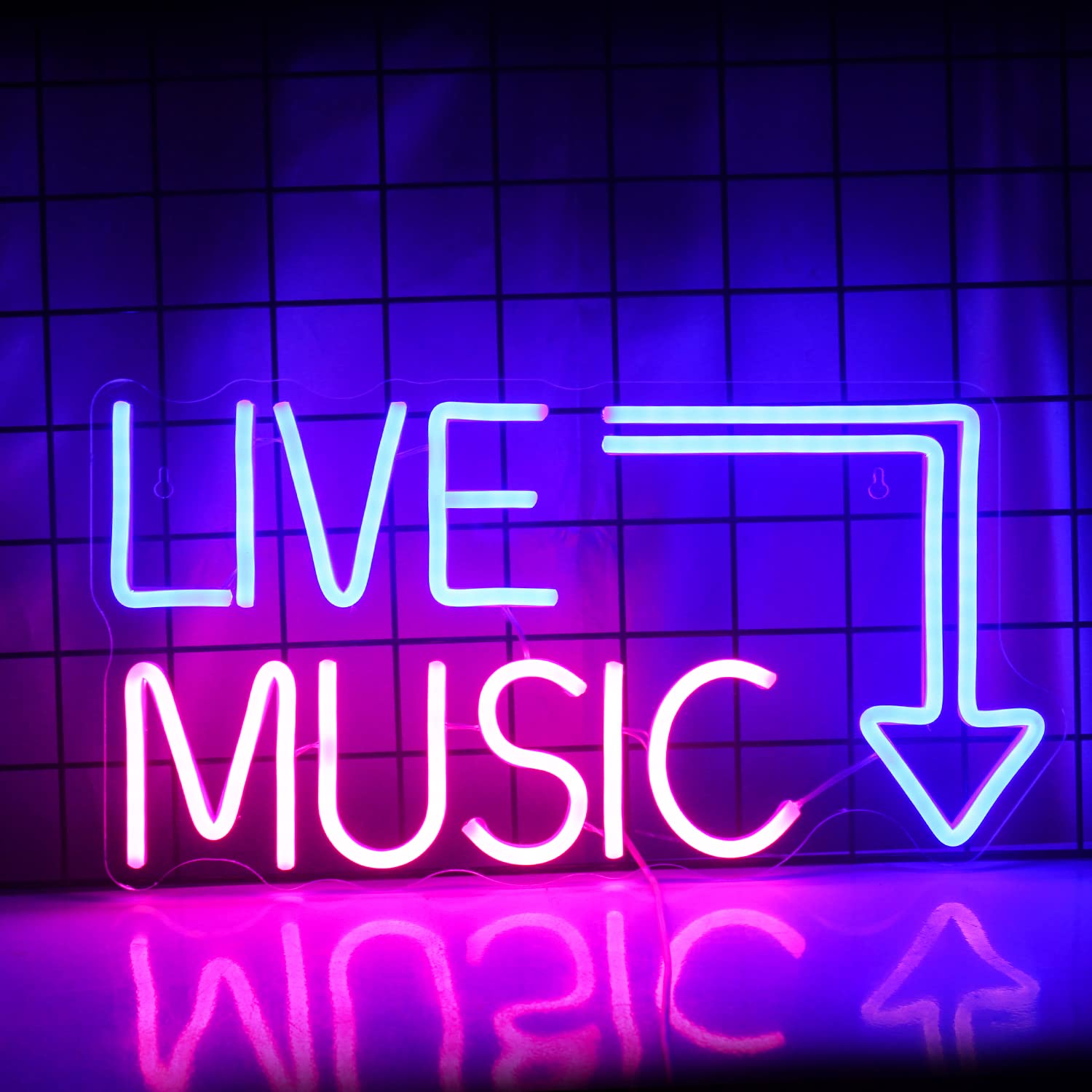 Photo 1 of Live Music Neon Sign LED Neon Sign Large Blue and Pink Words for Music Studio USB Powered Switch for Wall Decor Beer,Bar,Music Studio,Bedroom,Party,Club