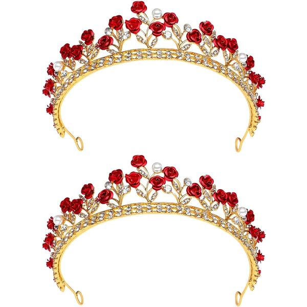 Butterfly Tiara Crown For Women - Red Crystal & Pearl Bridal Headpiece, Baroque Rhinestone Hair Accessory (5.9" X 2.5") - View #7