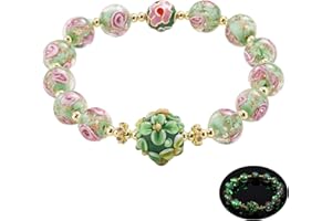 AVJUTER Firefly Glass Bracelets Firefly Beads Bracelet Glow in The Dark for Women - Murano Glass Jewelry Luminous Beaded Bracelet Healing Crystal Mermaid Bracelet Bangles Anti Anxeity Energy