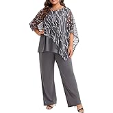 Plus Size Mother of The Bride Pant Suits 2 Piece Set Elegant Embroidered Sequins High Low Hem Wedding Guest Outfit for Women