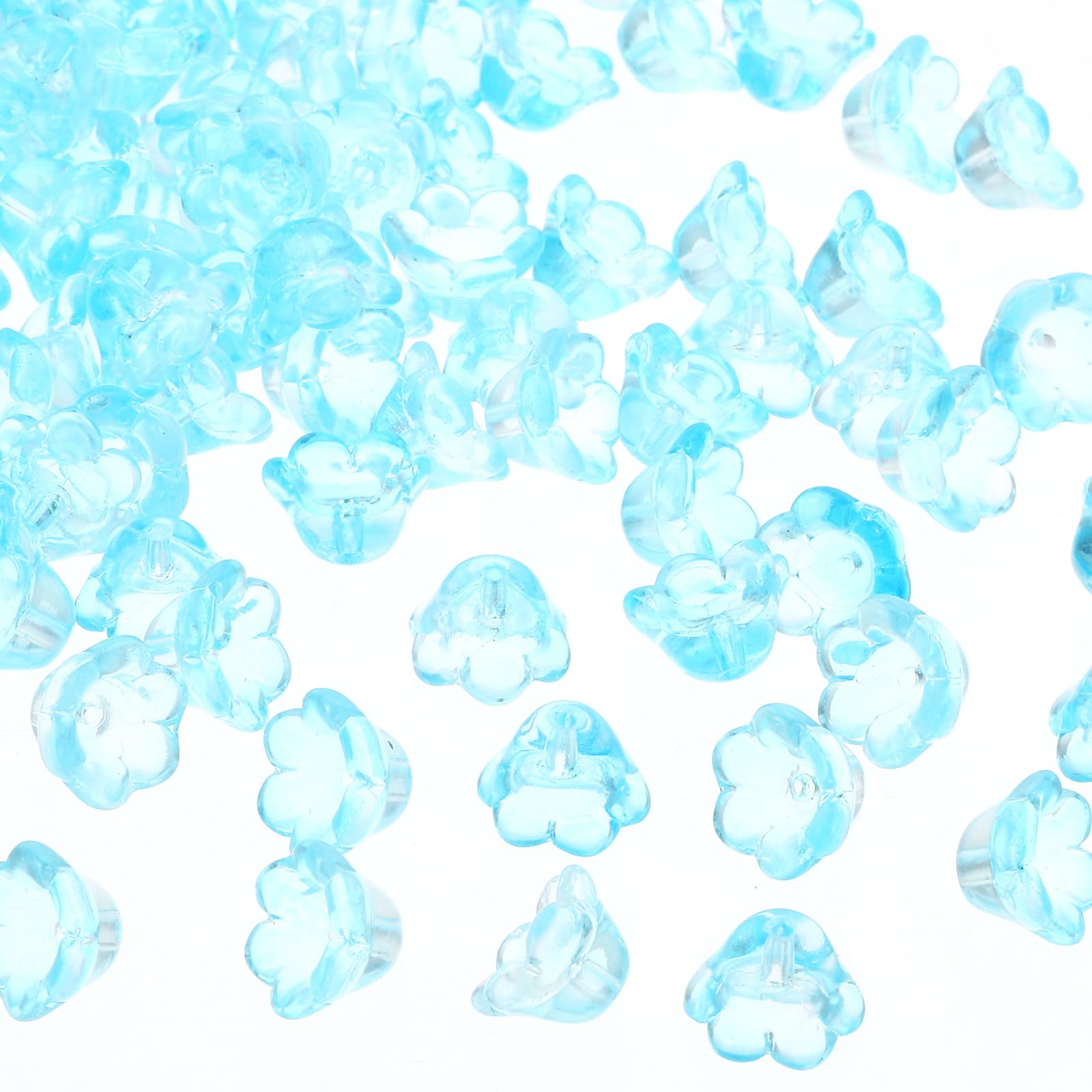 PATIKIL Glass Trumpet Flower Beads, 100 Pcs Gradient Flower Bead Charm for DIY Craft Decorations, Clear Blue