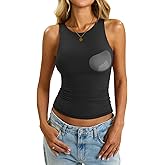 EasyGala Womens Padded Tank Tops Built in Bra Double Lined High Neck Shirts Basic Slim Fitted Summer Going Out Top