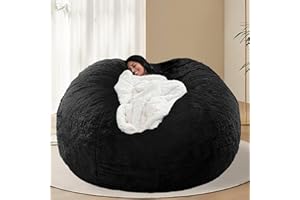 BCU 7FT Big Bean Bag for Adults Kids Without Filling Oversized Bean Bag Chair Cover for Stuffed Animal Storage, Black