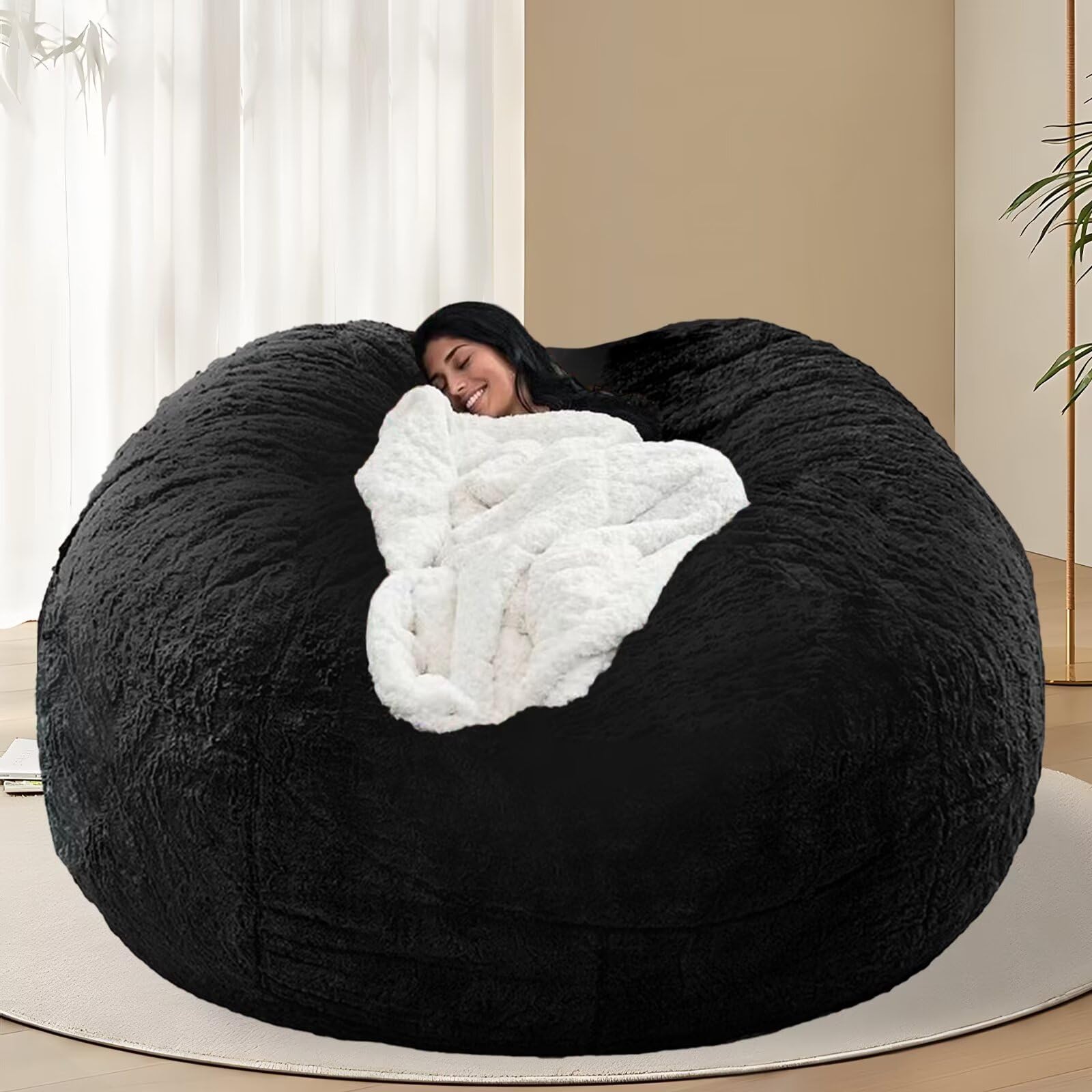 Photo 1 of BCU 7FT Big Bean Bag for Adults Kids Without Filling Oversized Bean Bag Chair Cover for Stuffed Animal Storage, Black