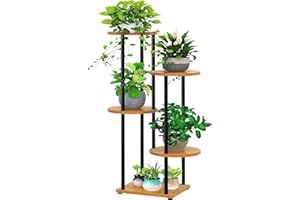 Simple Trending Plant Stand Indoor, 5-Tier Wood Flower Pot Plant Shelf for Multiple Tall Metal Flower Holder for Patio Garden Living Room Balcony Bedroom, Black