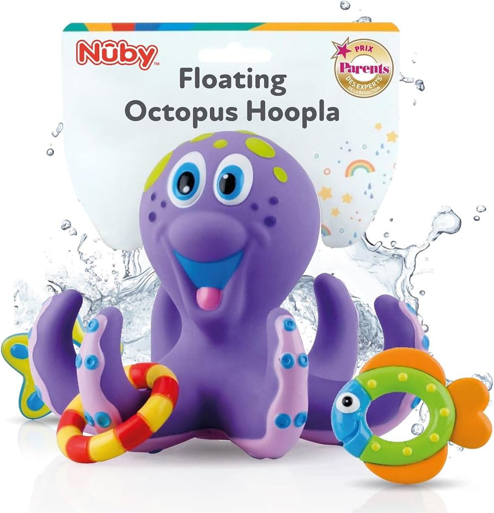 Nuby Octopus Floating Bath Toy Sensory Development 3 Rings Included