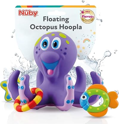 Nuby Octopus Floating Bath Toy Sensory Development 3 Rings Included