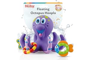 Nuby Floating Octopus with 3 Hoopla Rings - Baby & Toddler Bath Toy - No Hole Design Keeps Moisture Out - Fine Motor Skills - 18+ Months - Great Baby Pool Toys