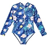 Century Star UPF50+ Long Sleeve Swimsuit Girls Toddler Kids Teen Rash Guard One Piece Bathing Suit Cute Swimwear Zipper 2-15Y