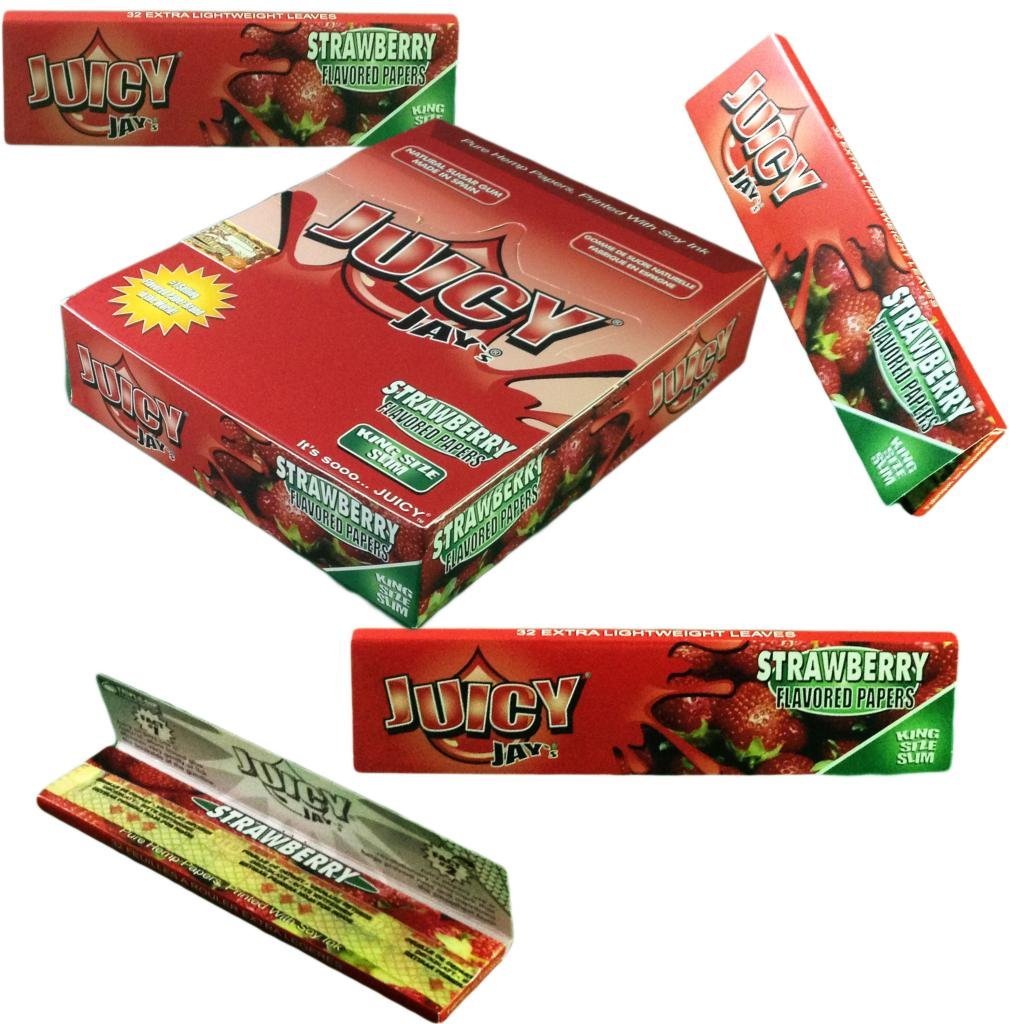 One Box = 24 x Strawberry Flavour Juicy Jay jay's KING Size Slim Juicy Flavoured Cigarette Rolling Paper / Leaves