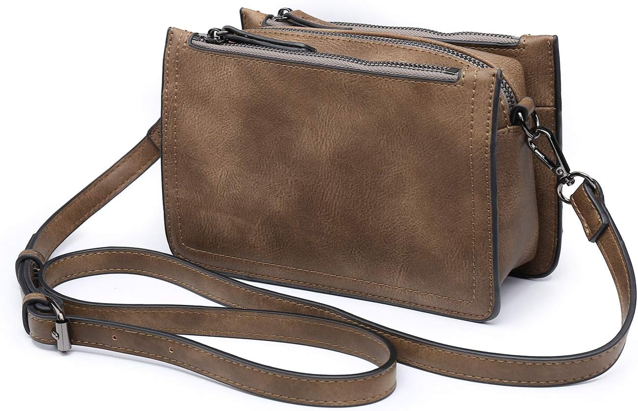 Women Leather Cross Body Shoulder Bag,seOSTO Multi Pockets Travel Small Handbags triple compartments Waterproof Vintage Messenger Bag