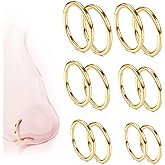 WPGLOOK 5/12 Pcs Nose Rings Hoop Set: 14G 16G 18G 20G Surgical Steel Body Piercing Jewelry 6mm-12mm Hypoallergenic Piercing Hoops Cartilage Earrings