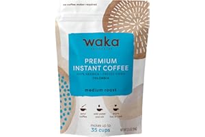 WAKA COFFEE Waka Instant Coffee, Medium Roast - 100% Arabica Colombian Beans, Freeze Dried Granules, No Sugar or Additives - Bulk Bag for Quick Hot and Iced Coffees, Up to 35 Cups (3.5oz)