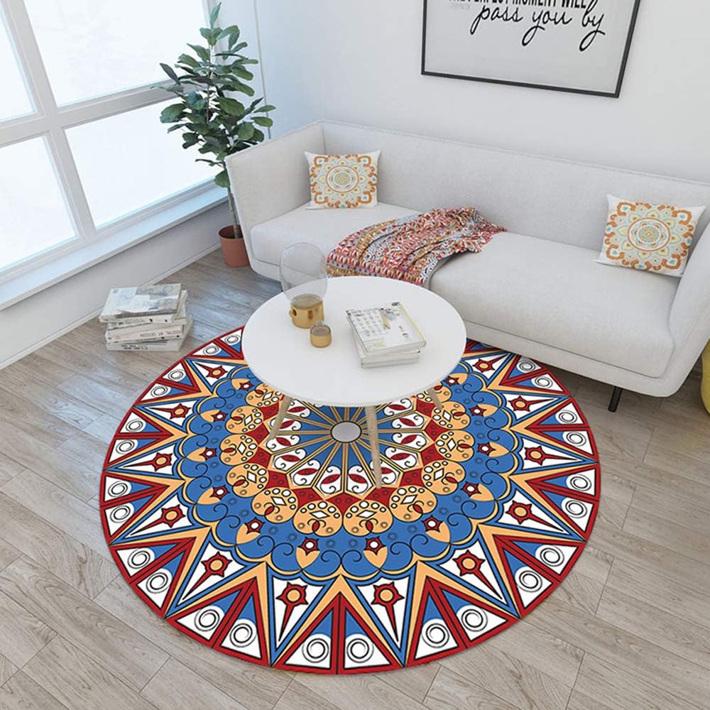 Alfombra Redonda, Alfombras Terciopelo Bohemia Retro Mandala Alfombras