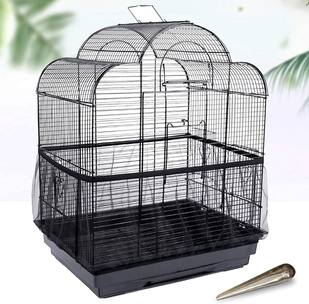 ZP Large Size Universal Bird Cage Guard Net Cover Seed Catcher with 1pcs of Feeding Spoon,Nylon Mesh Soft Airy Bird Cage Net Skirt for Round Square Cages(Not Included Birdcage): Kitchen & Dining