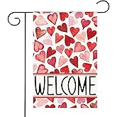 HOMFREEST Welcome Love Heart Valentines Day Garden Flag 12x18 Inch for Outside Double Sided Valentine’s Day Yard Flag Anniversary Wedding Outdoor Decoration