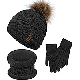 Senker Fashion Winter Kids Hat and Gloves Set for Boys Girls Toddler Pompom Knit Thick Warm Fleece Lined Cold weather