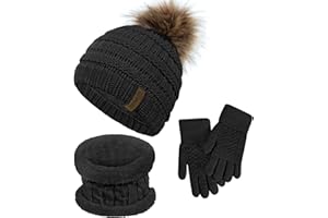 Senker Fashion Winter Kids Hat and Gloves Set for Boys Girls Toddler Pompom Knit Thick Warm Fleece Lined Cold weather