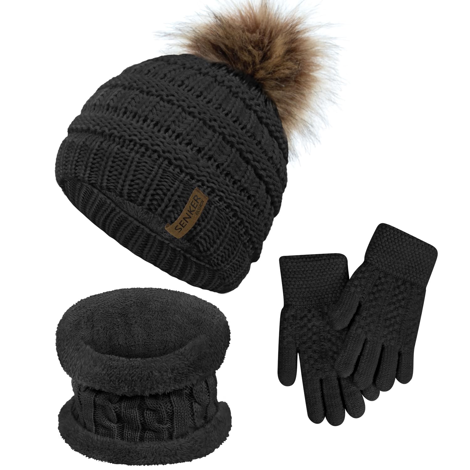 Photo 1 of **missing hat**
Senker Fashion Winter Kids Hat and Gloves Set for Boys Girls Toddler Pompom Knit Thick Warm Fleece Lined Cold weather