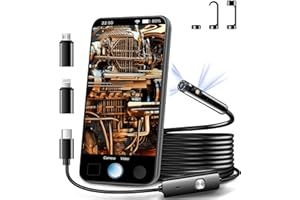 [Dual Lens] Endoscope Inspection Camera by AURTEC, Dual HD Lens, IP68 Waterproof, 11.5FT/3.5M Semi-Rigid Cable, Borescope Camera with LED Lights, Compatible with Android and iOS Devices