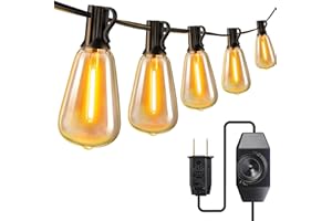 KNONEW Outdoor String Lights with Dimmer, 32.8FT Outside Patio Lights Dimmable 15 Shatterproof ST38 Bulbs Waterproof UL Listed Hanging Light forr Bistro, Porch, Deck, Backyard, Balcony