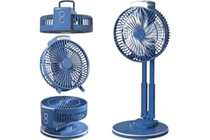 3IN1 Portable Fan for Camping, 7inch Rechargeable Table Fan with Light Hanging Hook for Tents Travel, Adjustable Height and R