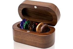 ONMIWOD Guitar Pick Holder Set with 2 Color Wood Picks and 8 Celluloid Picks in 3 Thicknesses, Wooden Guitar Pick Case, Mini Jewelry Box, Guitar Music Accessories Gifts for Guitar Lover Player