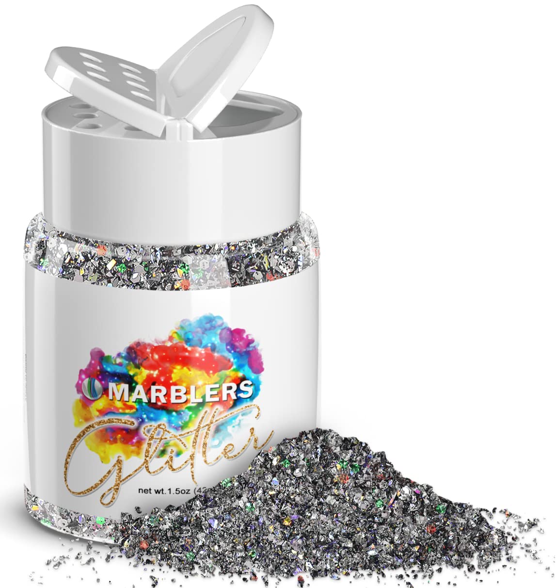 MARBLERS Holographic Glitter [Mixed Grey] 1.5oz (42g) | Chunky | Non-Toxic, Vegan, Cruelty-Free | Face, Body, Eyeshadow, Hair, Festival, Party Makeup | Nail Art, Polish | Resin, Tumbler, Slime, Craft — image 1