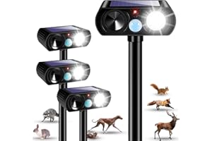 JAHY2TECH 2025 Solar Ultrasonic Racoon Fortress Pro, Deer Cat Repellent Devices Animal Repeller Squirrel Rabbit Deterrent Outdoor with Motion Sensor&Flash Light to Scare Dog Skunk Out of Garden Farm Yard(4Pack)