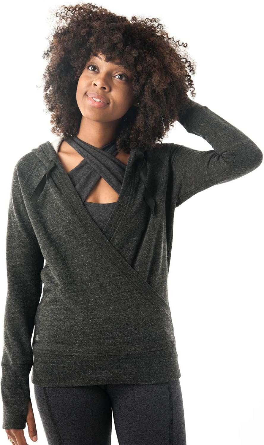 KDW Apparel Black Women's Pullover Hoodie Thumb Hole, Long Sleeve, L