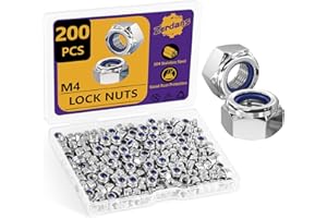 ZERDANS M4x0.7mm Nylon Insert Lock Nuts, 200pcs Hex Locknuts Metric (18-8) 304 Stainless Steel Self-Locking Nylon Lock Nuts Assorted Hardware Lock Nuts for Bolt for RC Cars 3D Printer