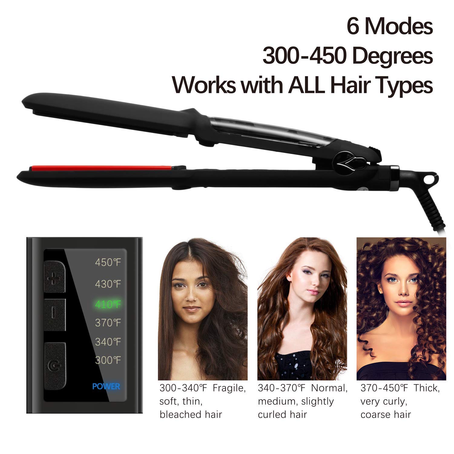 DORISILK Steam Hair Straightener and Curler Iron 2 in 1, Professional Salon Infrared Flat Iron Wide Tourmaline Ceramic Plate, Vapor Straighteners for Hair 450 Degrees Adjustable Temp, 2 Inch Black