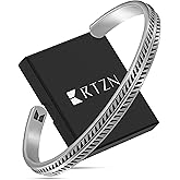 RTZN Cuff Bracelet for Men Premium Stainless Steel Mens Bangle Bracelets Silver Cuff Bracelet Waterproof & Non-Tarnish Minimal Western Bracelet
