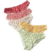 SHENHE Women's 5 Pack Cute Briefs Frilly Lettuce Trim Mid Rise Mesh Panty Sets Underwear