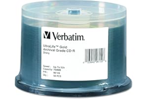 Verbatim 96159 700 MB 52x UltraLife Archival Grade Gold Recordable Disc CD-R, 50-Disc Spindle