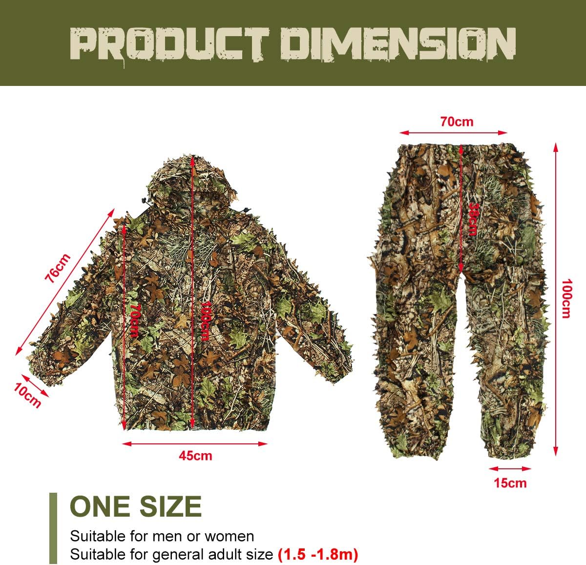 OUTERDO Camo Suits Ghillie Suits 3D Leaves Woodland Camouflage Clothing Army Sniper Military Clothes and Pants for Jungle Hunting, Shooting, Airsoft, Wildlife Photography, Halloween : Sports & Outdoors