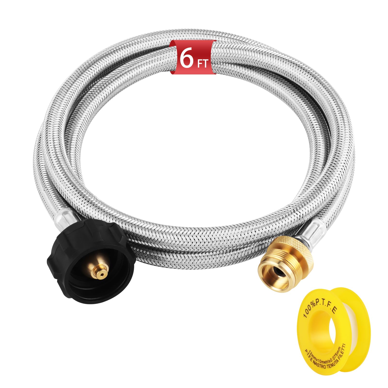 Photo 1 of AUTATUE Propane Hose,6ft Propane Tank Hose 1/4 Stainless Steel Braided Propane Adapter Hose Converts 1 lb to 20 lb Cylinders For Portable Grills heater