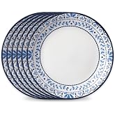 Corelle Vitrelle Salad Plates Set Triple Layer Glass and Chip Resistant, 9-Inch Lightweight Round Plates, Portofino, Caspian, 6-Piece
