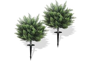 R’s Ceder Artificial Topiary Cedar Tree 28 inch Faux Little Bush Cedar Tree UV Resistant Shrub Potted Artificial Plant for Outdoor Indoor Front Porch Garden (2 Pack)