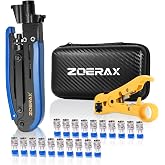 ZOERAX Coax Cable Crimper Tool Kit with Wire Stripper and 20PCS F Connectors &ndash; Coax Compression Tool for RG6, RG59, RG11 Coaxial Cables for TV, Internet, Satellite Installations &amp; Home Networking