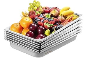 VEVOR 6 Pack Stainless Steel Hotel Pans – 2.5-Inch Deep 0.8mm Thick Commercial Food Pans, Anti-Jam Catering Trays for Steam Tables, Restaurants & Industrial Use