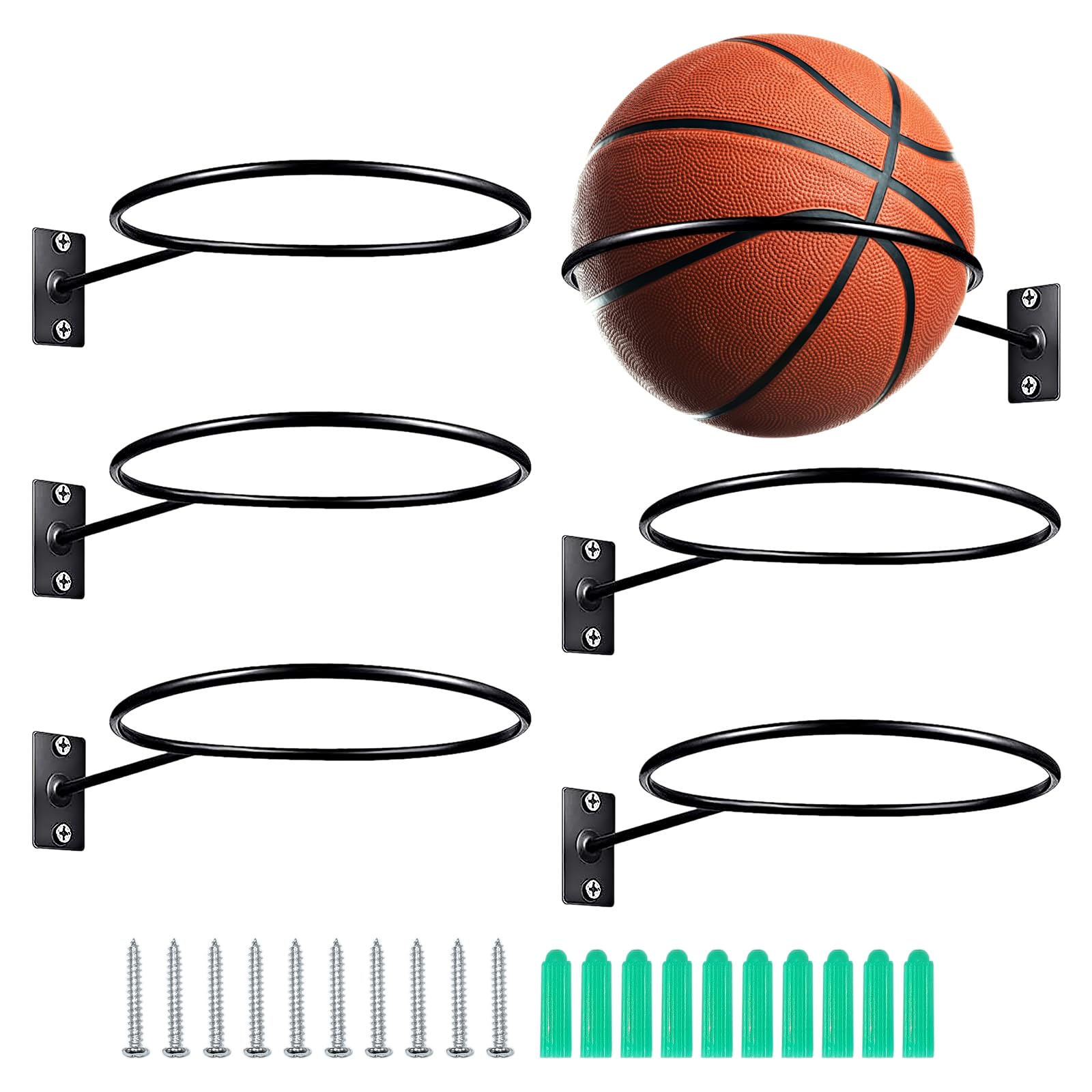 LdawyDE Football Stand, 5 Pcs Football Wall Mount Ball Storage Rack Wall Mounted Metall Ball Stand 14 cm Universal Ball Holders for Wall Storage Display Basketball,Soccer, Football, Volleyball