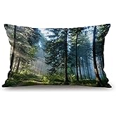 Solekla Nature Misty Forest Cotton Linen Throw Lumbar Waist Pillow Case Cushion Cover Home Office Decorative Rectangle 20 X 12 Inches Jcp111