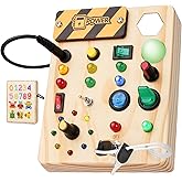 Sabdrau Montessori Busy Board Toys: Wooden Sensory Toy for Toddler with LED Light Up Switch, Educational/Christmas/Birthday Gifts for 1-3 Year Old Boys & Girls