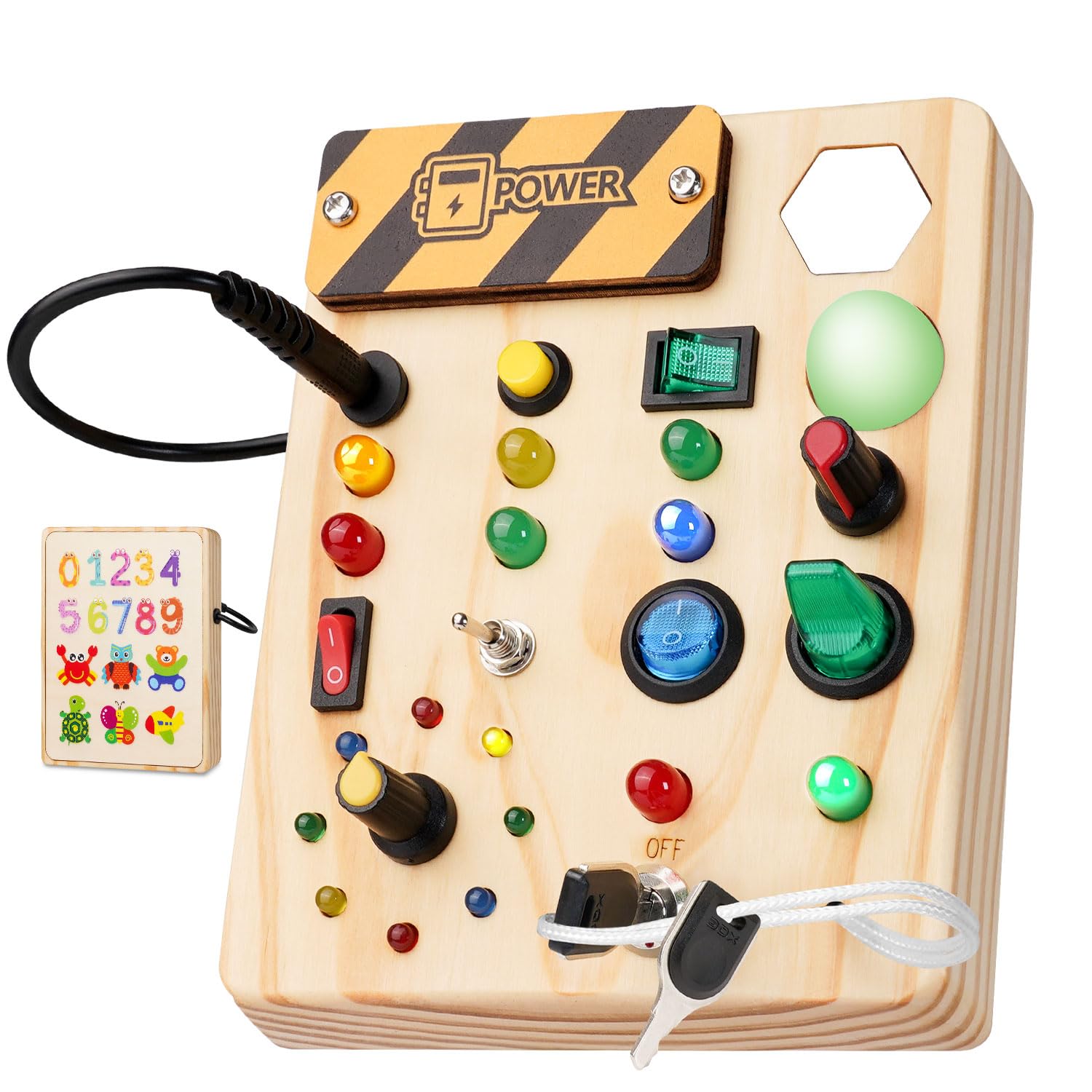 Photo 1 of Sabdrau Montessori Busy Board Toys: Wooden Sensory Toy for Toddler with LED Light Up Switch, Educational/Christmas/Birthday Gifts for 1-3 Year Old Boys & Girls